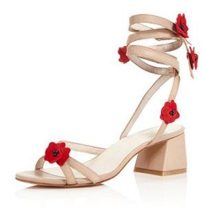 RAYE Cassia Flower Embellished Ankle Wrap Block Heel Sandal
